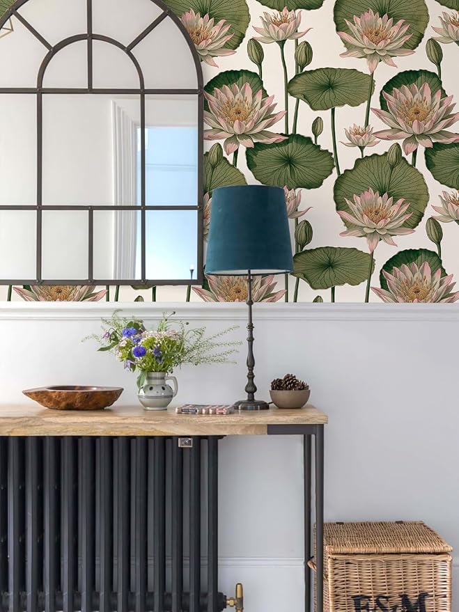 Orainege Floral Wallpaper Peel and Stick Floral Contact Paper Boho | 16.9inx118.1in Lotus Flower Wallpaper Removable Self Adhesive Wall Paper for Bedroom Cabinets Decorative - Image 9