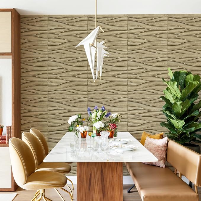 STICKGOO Wave 3D Wall Panels, Natural Oak, 19.7''x19.7'' | Accent Wall Panels for Interior Wall Decor, Living Room, Office, Bedroom, Pack of 12 Cover 32.4 Sq.Ft - Image 9
