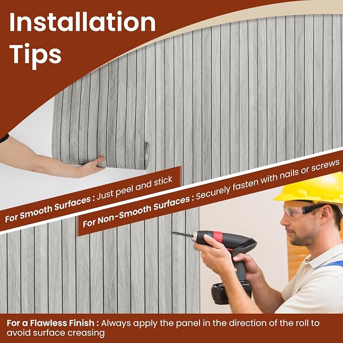 Thick Peel and Stick Slat Wall Panel Self-Adhesive 3D Wood Grain Light Gray | Wallpaper Sticker Soundproof Moisture Resistant for Wall Ceiling (118"x15.75") - Image 8