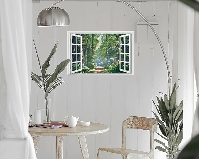 FLFK Fake Window Wall Decal - Road in The Forest Faux Window Wall Mural for Wall Decor, Peel and Stick Wall Sticker,24"x16" - Image 6