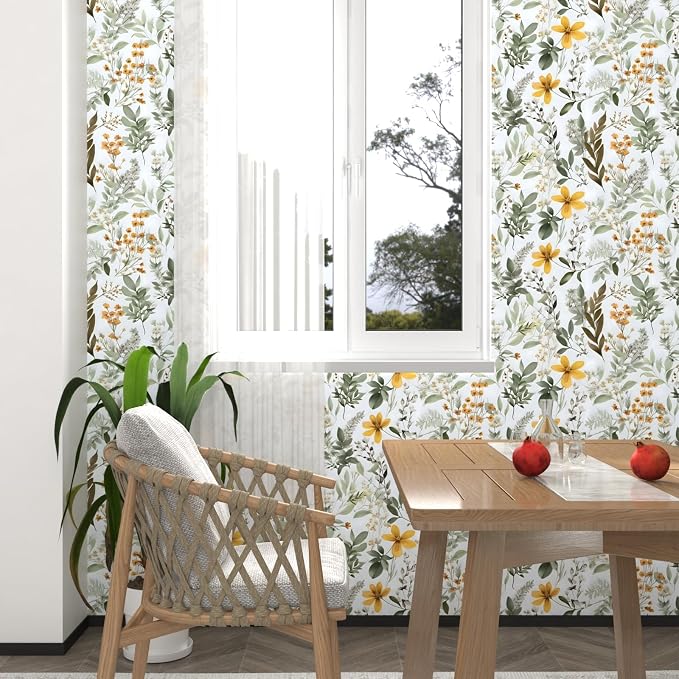 Laatse Vintage Green Yellow Wild Floral Botanical Wallpaper 17.5"x787" | Self Adhesive/Removable/Waterproof/Thick Vinyl Extra Long Contact Paper for Bathroom Bedroom Shelf Cabinet Drawer,Prepasted - Image 8