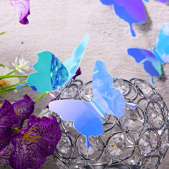 BBTO 48 Pcs 3D Butterfly Mirror Wall Decor,Blue | Butterfly Stickers,3 Sizes,for Birthday Party Cake,Room Nursery Bathroom Wall Decor,Removable Peel Stick,Reflective - Image 7