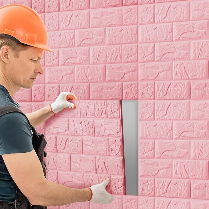 Tinlade 30 Pcs 3D Wall Panels Peel and Stick Wallpaper Foam, Elegant Pink | Faux Brick Stone Tiles, Covering 28.8-48.4 Sq ft, Self Adhesive Waterproof Panels for Bedroom Living Room Kitchen Walls - Image 6