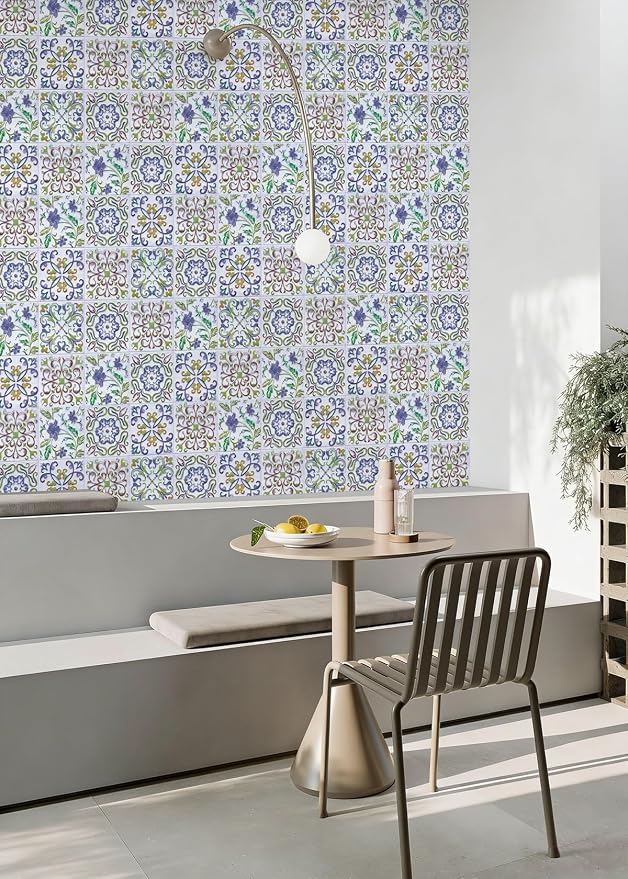 Wudnaye Blue Tile Peel and Stick Backsplash Wallpaper for Kitchen 17"×196" | Faux Tile Contact Paper Vintage Boho Self Adhesive Wallpaper Peel and Stick Tile Pattern Waterproof Removable Wall Paper - Image 9