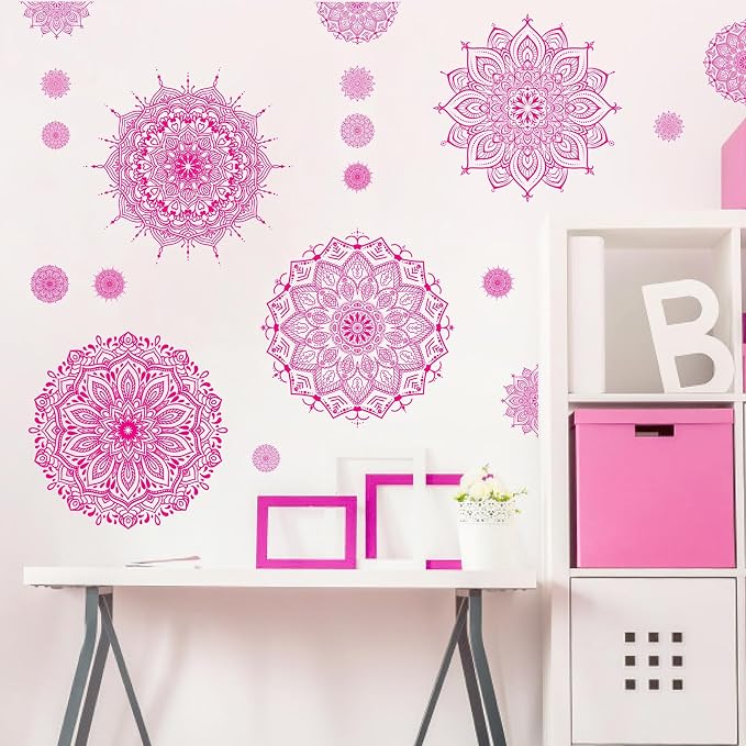 Large Mandala Wall Sticker Peel and Stick Pink Lotus Flower Wall Decals Mandala Floral Window Clings Stickers Modern Headboard Decor Mandala Wall Art Decal for Bedroom Living Room Yoga Decoration - Image 9