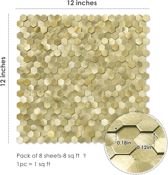 STICKGOO Peel and Stick Backsplash Tiles, Stick on Mosaic Self Adhesive Tiles, 3D Hexagon Backsplash for Kitchen Bathroom Fireplace Vanity (8PCS, Gold) - Image 7