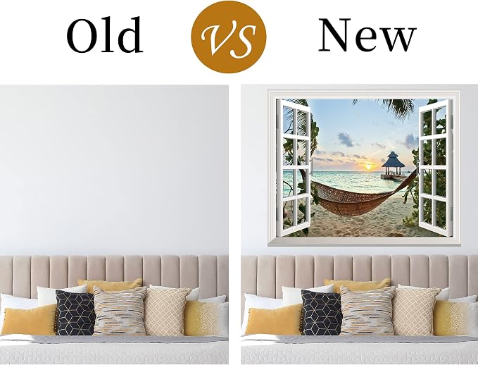 FLFK Fake Window Wall Sticker - Sunset Beach Faux Window Wall Mural for Wall Decor, Stick and Peel Wall Decals,16"x24" - Image 6