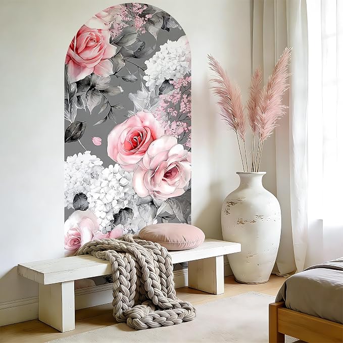 Arch Wall Decals Peel and Stick, Large Wall Stickers, Removable Home Decor Art Wallpaper for Bedroom Living Room 71'' × 31.7'' (Flower -E) - Image 8