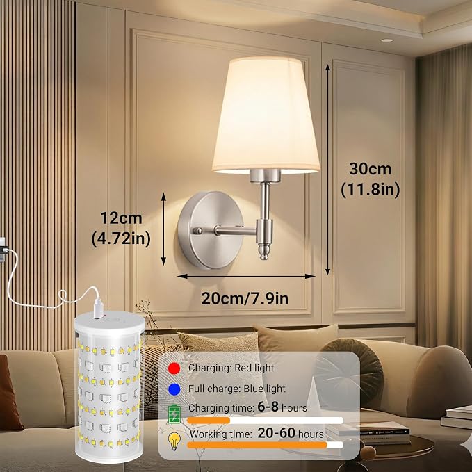 Nekhung Battery Operated Wall Sconce, Peel and Stick Sconces Set of 2 | Wireless Adhesive Stick On Wall Sconce, 10000mAh Rechargeable RGB Bulb with Remote, No Drill Wall Light for Bedroom Decor - Image 9