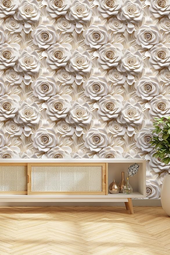 Peel and Stick Wallpaper Beige Rose Floral Feature - Image 6