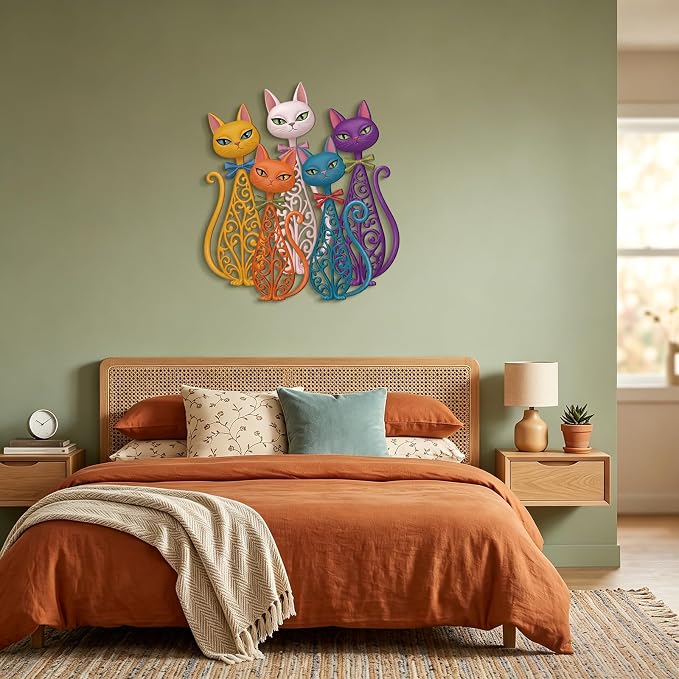 Wesiti 5 Pcs Cat Metal Wall Art, Colorful Retro Mid Century 10.5x11 | Hollow Iron Sculptures for Cat Lovers, Home Living Room Bedroom Kitchen Office Decor, Vintage Artistic Design - Image 6