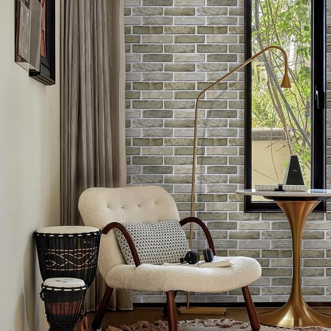 Commomy 3D Peel and Stick Faux Brick Wall Panels - 10pcs 15.74" x 11.8" | Ultralight Thin PVC Wall Sticker Fake Brick Wallpaper Tiles for Kitchen,Bedroom,Quick DIY Wall Decor(12.92 sq.ft) - Image 9