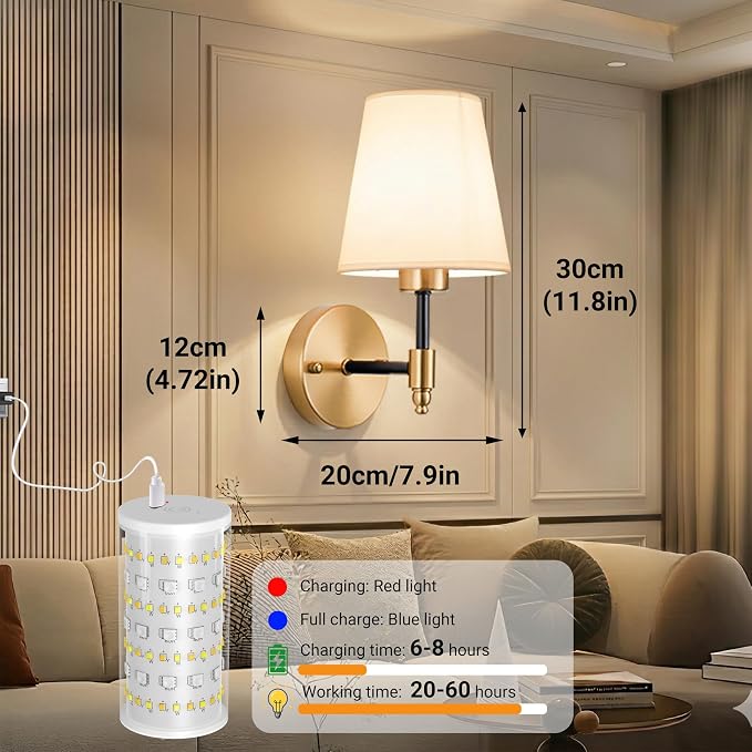 Nekhung Battery Operated Wall Sconce, Peel and Stick Sconces Set of 2 | Wireless Adhesive Stick On Wall Sconce, 10000mAh Rechargeable RGB Bulb with Remote, No Drill Wall Light for Bedroom Decor - Image 9