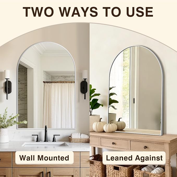 Arched Bathroom Vanity Mirror for Over Sink, 36”x24”, Silver - Image 7