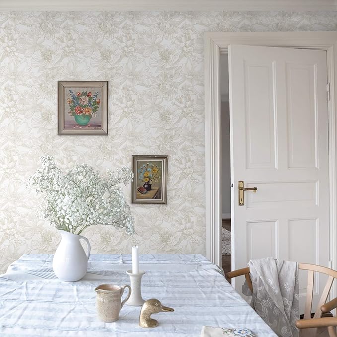 Ismoon Large Floral Peel and Stick Wallpaper Boho Beige/Coffee Contact Paper 17.3inx32.8ft Modern Wall Paper Removable Self Adhesive Bedroom Cabinet Bathroom Waterproof Mural Wall Decor Vinyl Roll - Image 9