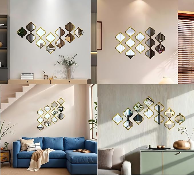 12Pcs Acrylic Mirrors for Wall Decor - Moroccan Wall Stickers Yellow - Image 7