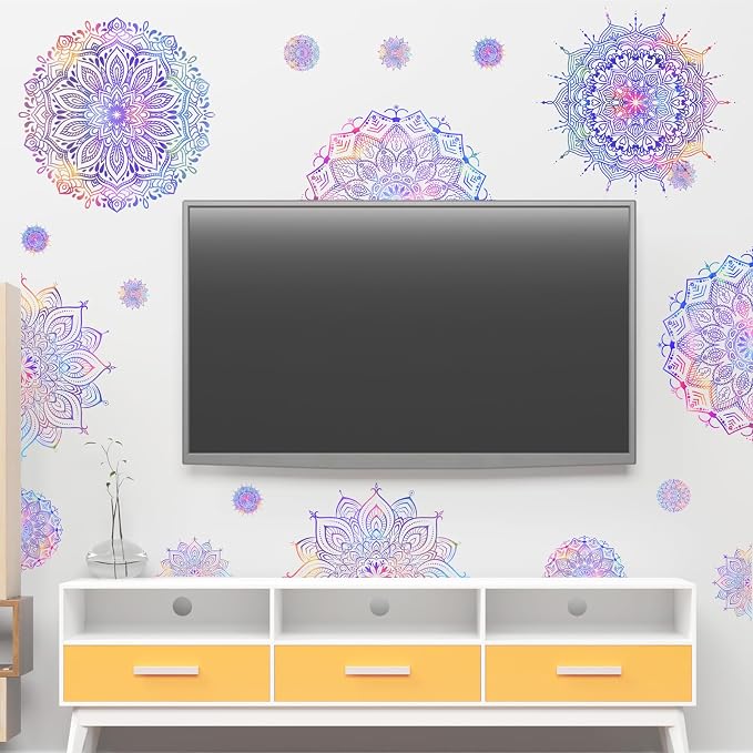 Kazova Large Mandala Wall Decals 20 Pcs Purple Wall Stickers for Living Room Lotus Flower Vinyl Decal Peel and Stick Half Mandala Art Murals for Bedroom Headboard Yoga Room Office Decor - Image 9