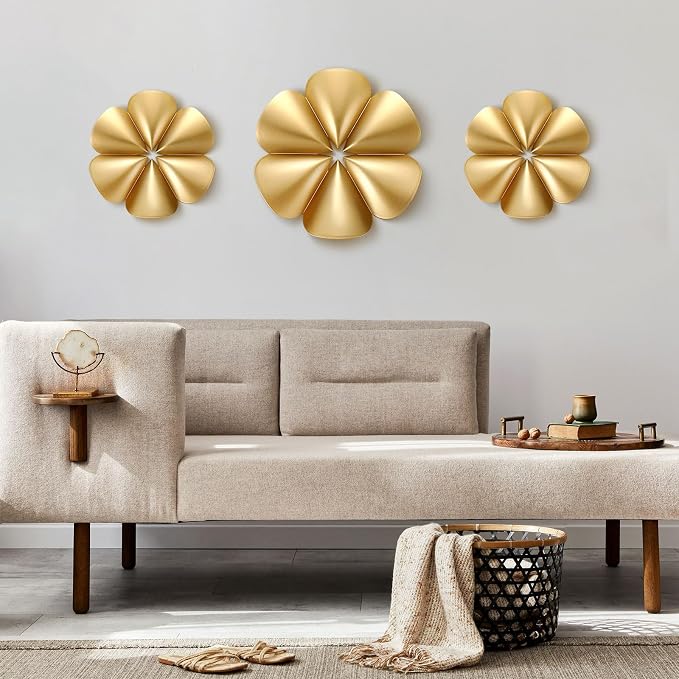 Fourluoo 3 Pack Gold Sunburst Mirrors for Wall Decor Circle Flowers Mirrors Decorative Gold Hanging Wall Art Flowers Mirror for Home Living Dinning Room Bedroom Bathroom Boho Decoration(Floral) - Image 7
