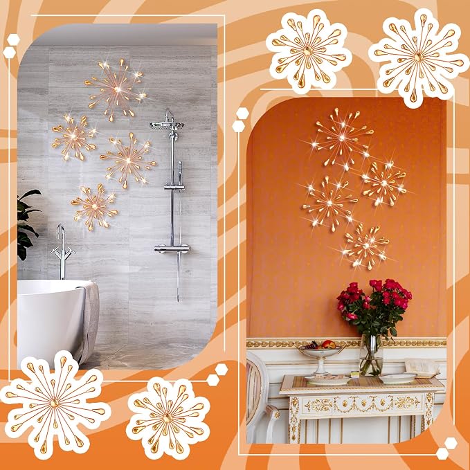 Hicarer 4 Pcs Starburst Wall Decor, Metal Wall Art, Orange - Image 6