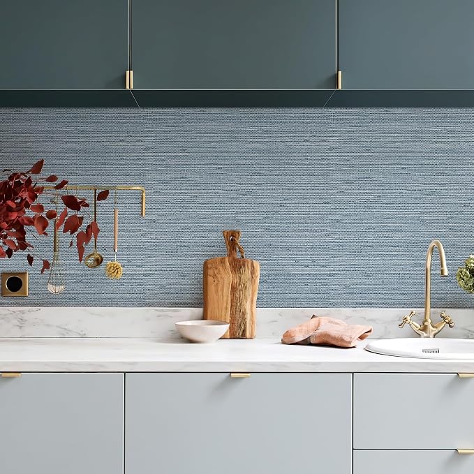 Simon&Siff Gray Blue Textured Grasscloth Peel and Stick Wallpaper 17.7"x1200" Neutral Faux Grassweave Waterproof Self Adhesive Removable Wallpaper Mural for Home Decor Bedroom Kitchen Cabinet - Image 7