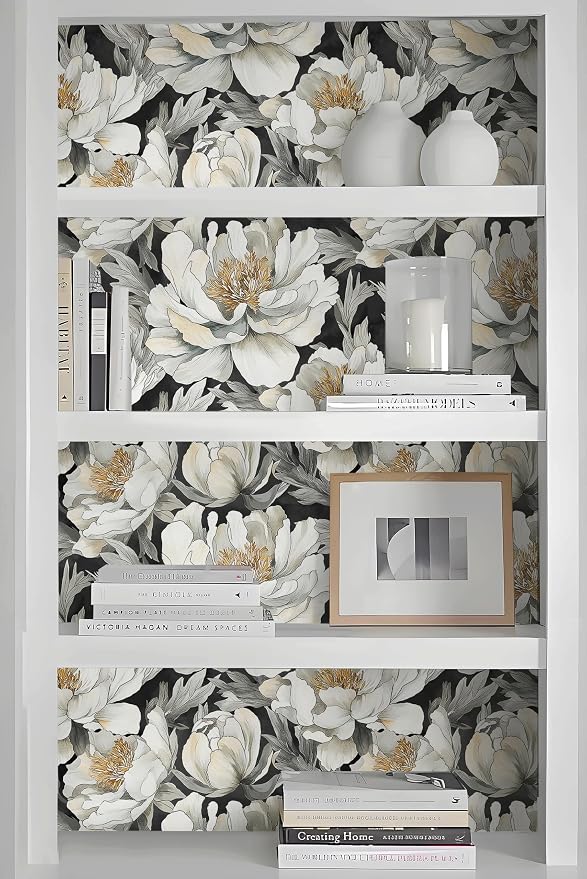 Safiyya Peel and Stick Wallpaper Black and White Floral Contact Paper Peel and Stick 17.3"x 78.7" Wall Paper Self Adhesive Removable Wallpaper for Bedroom Bathroom Vinyl Roll - Image 8