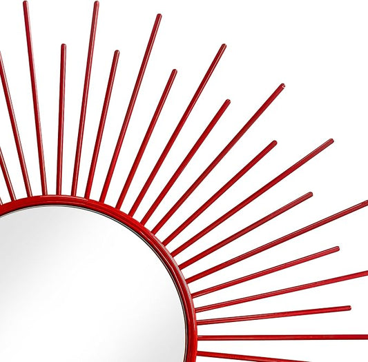 3 Pack Metal Mirrors for Wall Sunburst Wall Mirrors Home Décor Decorative Hanging Wall Art for Living Room Bedroom Entryway (Red, Sunburst) - Image 2