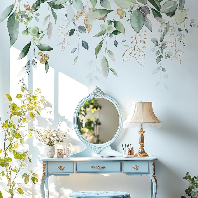 Green Plants Leaves Wall Decals Peel and Stick, Large Hanging Herbal Vinyl Wall Stickers, Removable Vine Home Decor Art for Bedroom Living Room Classroom Office - Image 8