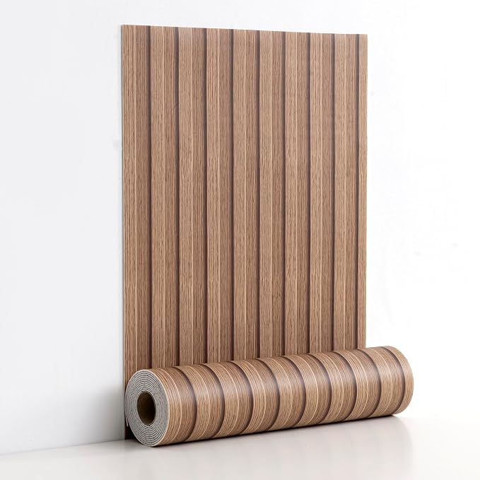 Haimin Wood Grain Slat Wall Panels Peel and Stick Faux Wood Thick Wallpaper | 118"x15.75" Waterproof PET & IXPE Foam Paneling Adhesive Smooth Beadboard Wallpaper Wall Covering Panels (Brown) - Image 9