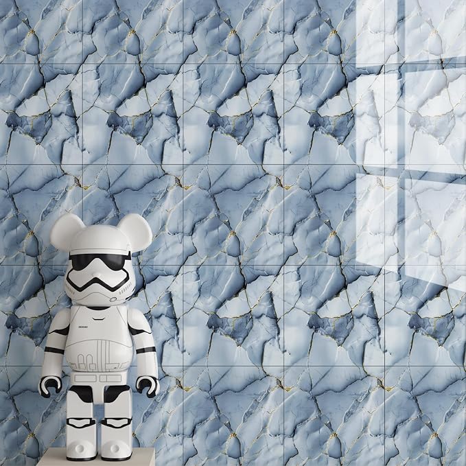 20pcs Blue Marble Peel and Stick Shower Wall Panels 11.8"x11.8" | (Total 19.4 Sq.Ft.) Faux Stone,Slate Blue,Waterproof,Backsplash Tile,Stick on Wall,for Bathroom,Bedroom,Kitchen - Image 9