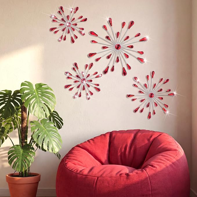 Hicarer 4 Pcs Starburst Wall Decor, Metal Wall Art, Red - Image 7