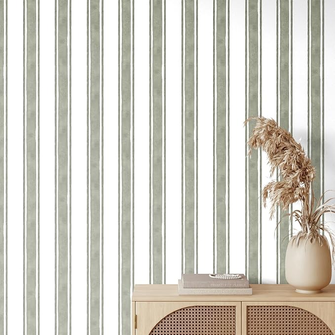 Affrolling Striped Peel and Stick Wallpaper 15.75"x118.11",Sage Green | Watercolor Self Adhesive Contact Paper, Removable for Bedroom Cabinet Furniture, Cute Decor for Nursery Craft Room DIY - Image 7