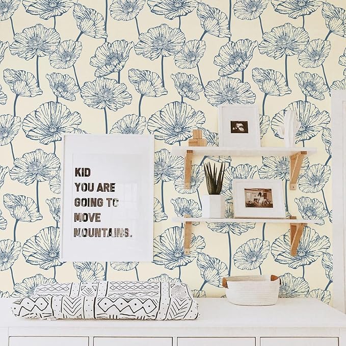 Orainege Peel and Stick Wallpaper Blue and Beige Wallpaper | 17.3inx196.8in Floral Contact Paper Self Adhesive Wall Paper Boho Removable for Bedroom Living Room Decor - Image 8