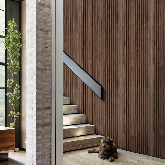 INMOZATA Wood Slat Wall Panels, 4 Pack 94.5" x 7.9" 3D Fluted Soundproof Fire Resistant Acoustic Wooden Panel for Interior Wall Decor, Living Room, Bedroom, Ceiling (Walnut) - Image 7