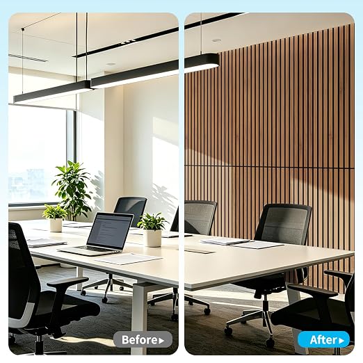 Art3d 47 x 23.6 Inch Acoustic Wood Slat Design Wall Panels, 4-Pack, Walnut | Lightweight, Noise Reduction, Crack Resistant, Sustainable, Easy Installation, for Office, Living Room, Bedroom Wall Decor - Image 9