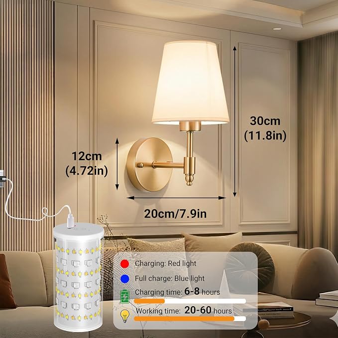 Nekhung Battery Operated Wall Sconce, Peel and Stick Sconces Set of 2 | Wireless Adhesive Stick On Wall Sconce, 10000mAh Rechargeable RGB Bulb with Remote, No Drill Wall Light for Bedroom Decor - Image 9