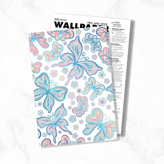 Main Street Peel and Stick Wallpaper Sheets, Bohemian Butterflies, 12-Pack | 11 x 16 in sheet size; Covers up to 14.67 sq ft; Eco-friendly paper material; No paste or additional adhesive required - Image 7