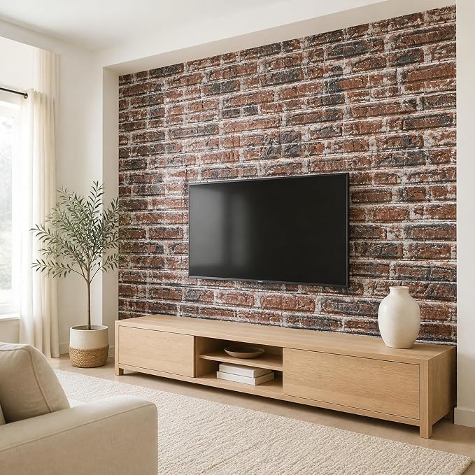 Tinlade 30 Pcs 3D Wall Panels Peel and Stick Wallpaper Foam, Red Brick | Faux Brick Stone Tiles, Covering 28.8-48.4 Sq ft, Self Adhesive Waterproof Panels for Bedroom Living Room Kitchen Walls - Image 6
