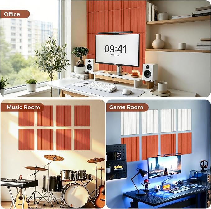 TO-TH Acoustic Panels Peel and Stick Sound Wall Panel 12 Pack, Honey Orange | Self-Adhesive, Sound Absorbing Panels, 100% Polyester Fiber, 11.8"×15.7"×0.35", Acoustical Treatment for Studio, Office, Home - Image 8