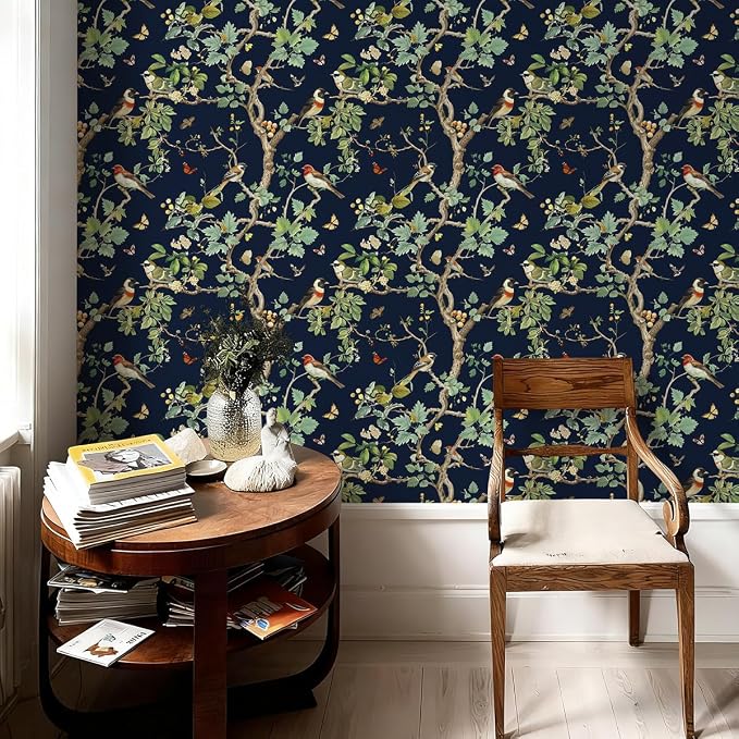 Nukofal Dark Bird Peel and Stick Wallpaper Floral Contact Paper 16.9"x118" | Floral Wallpaper Peel and Stick Bird Contact Paper Waterproof Boho Self Adhesive Removable Wall Paper for Cabinet Decor Vinyl - Image 9