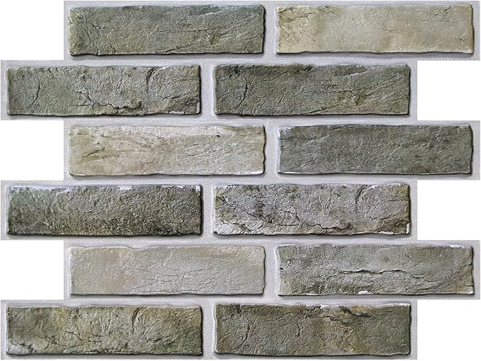 COMSTICKC 3D Faux Brick Wall Panels Peel and Stick Decorative Tiles Sticker | Vintage Green-Gray, 10 Pcs 15.7" x 11.8", Not Real Brick, PVC Fake Brick Tiles for Easy DIY Interior Decor, Cover 12.9 sq ft - Image 9