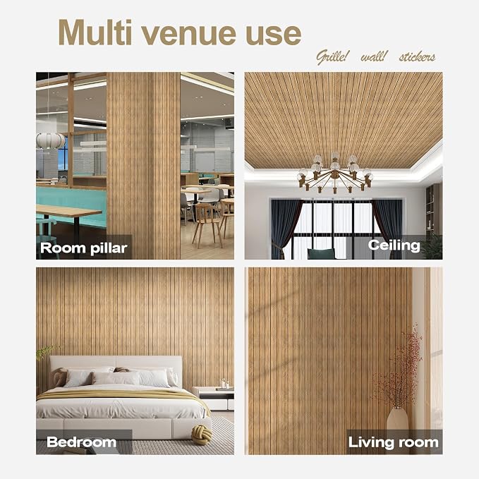 Chejiaye Peel and Stick 3D Wall Panel -15.75"x118"Soundproof Self-Adhesive Wall Sticker, Removable Thick PVC Slat Contact Paper for Kitchen Bedroom,Ceiling Wall Decoration Wood Grain (Log Color) - Image 10
