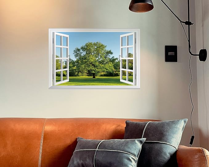 FLFK Fake Window Wall Decal - Grass and Trees Faux Window Wall Mural for Wall Decor, Peel and Stick Wall Sticker,24"x16" - Image 6