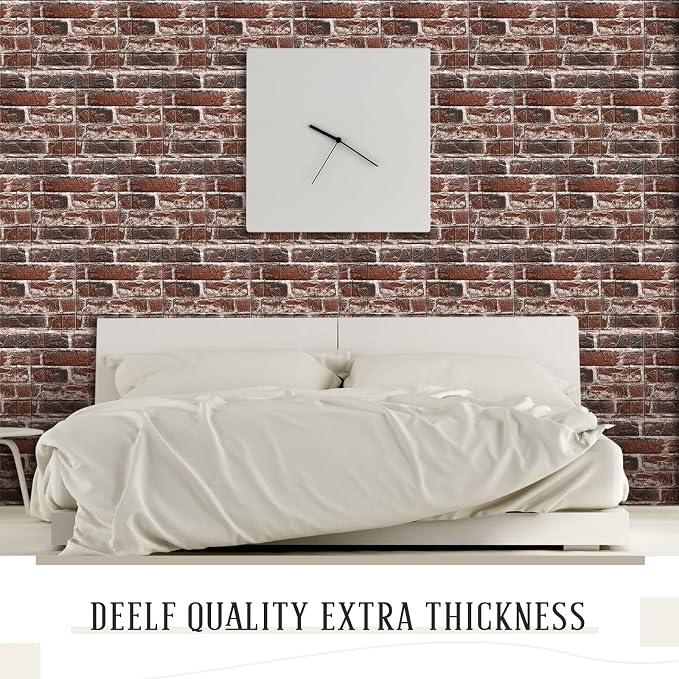 Colarr 60 Pcs 58 Sq ft 3D Wall Panels Peel and Stick Faux Foam 3D Brick Wallpaper Faux Paneling Adhesive Wall Covering Panels Decorative Medieval Tiles Waterproof for Bedroom(Red Brick Color) - Image 6