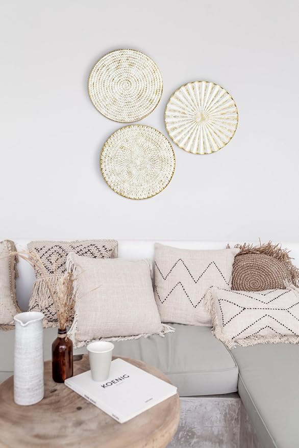 Briful 12" Wall Décor Pack of 3 Metal White Washed Starbursts Radial Plate Wall Art Modern Accent Hanging Wall Decorations For Home Office Bedroom Or Living Room Wall Sculptures - Image 7