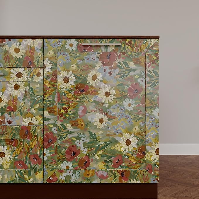 17.7" x 197" Wallpaper Peel and Stick Floral Wall Paper Removable Waterproof Vintage Floral Contact Paper for Bedroom, Bathroom,Bathroom, Home Wall - Image 8