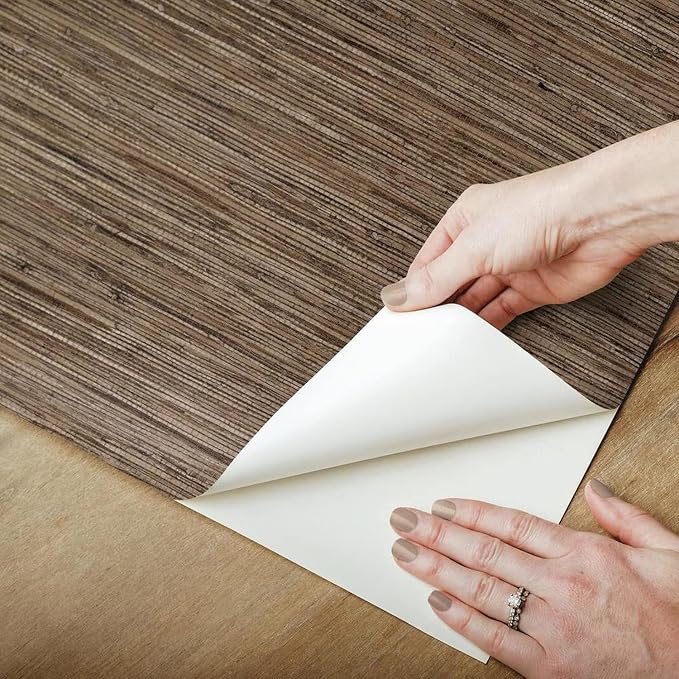 RoomMates RMK11312WP Brown Faux Grasscloth Non-Textured Peel and Stick Wallpaper, Roll - Image 6
