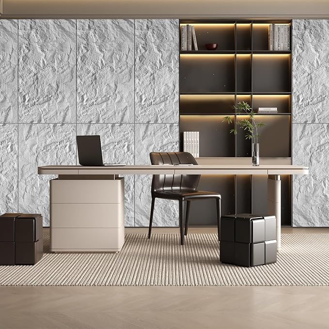 Faux Stone Wall Panel 43.3''x23.6'', Mountain Rock Design, White | 4 Pack PU Stone Wall Panels for Interior Wall Decor, Bedroom, Living Room, Office - Image 7