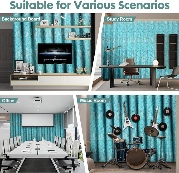 Wood Slat Acoustic Panels, 1-Piece 94.5"x12.6" Acoustic Wall Panels | Soundproof Wood Slat Wall Panels for Home Decor, Living Room, Bedroom, Office, Weathered Turquoise - Image 8