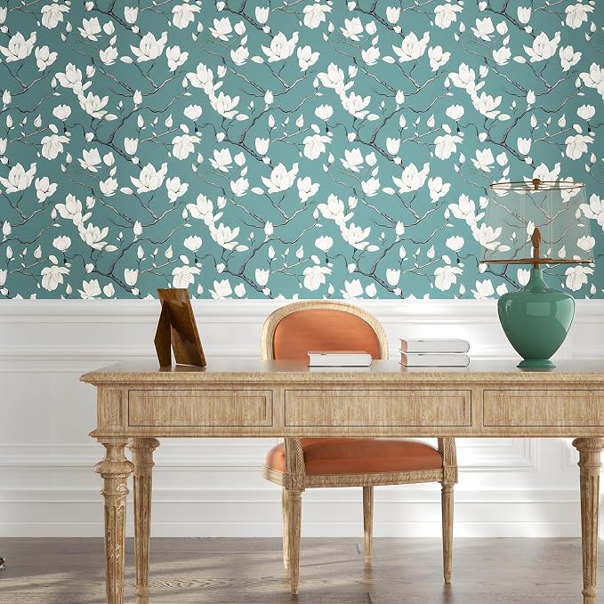 Laatse Vintage Floral Orchid Wallpaper Peel and Stick 17.5" x 393",Blue | Self Adhesive/Removable/Waterproof/Thick Vinyl Contact Paper for Bathroom Bedroom Shelf Cabinet Drawer,Prepasted,Easy Peel - Image 8