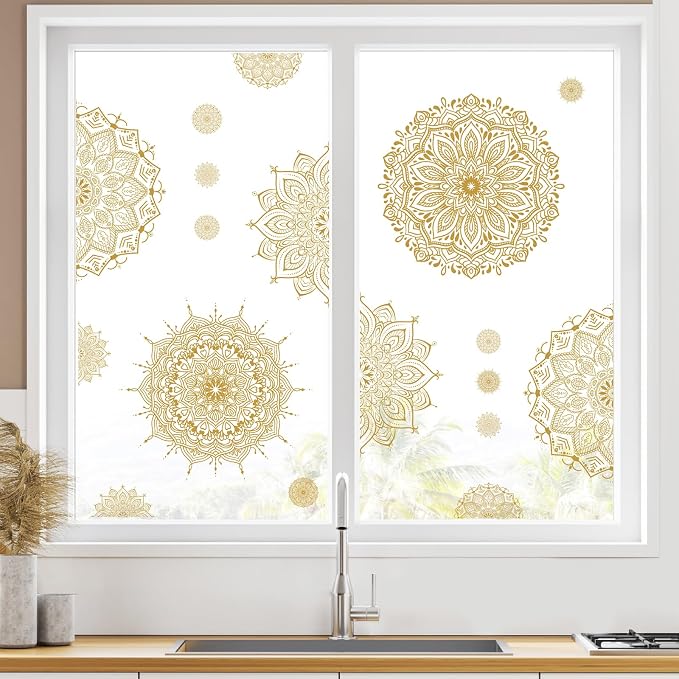 Large Mandala Wall Sticker Peel and Stick Boho Lotus Flower Wall Stickers Decor Mandala Floral Window Decals Clings Headboard Gold Mandala Wall Art Decal for Bedroom Living Room Yoga Decoration - Image 9